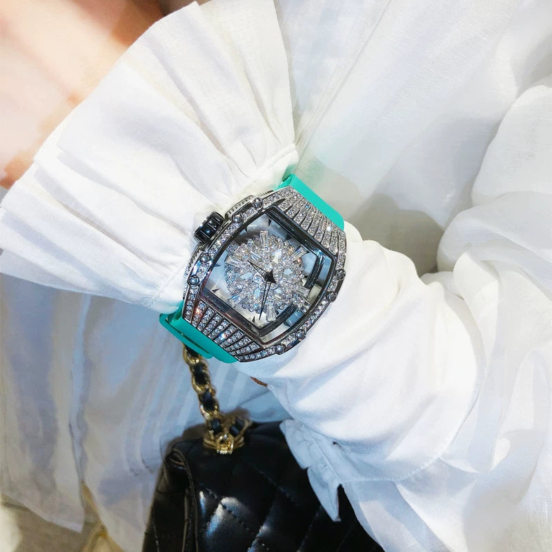 Rhinestone Barrel Watch - Silver Blue [TB9CEQ9R]
