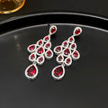 Laurie Zircon Leaf Tassel Earrings - Silver Red [X2FVNU7V]