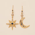 Asymmetric Star and Moon Drop Earrings - Gold (1 Pair) [4W76ELF1]