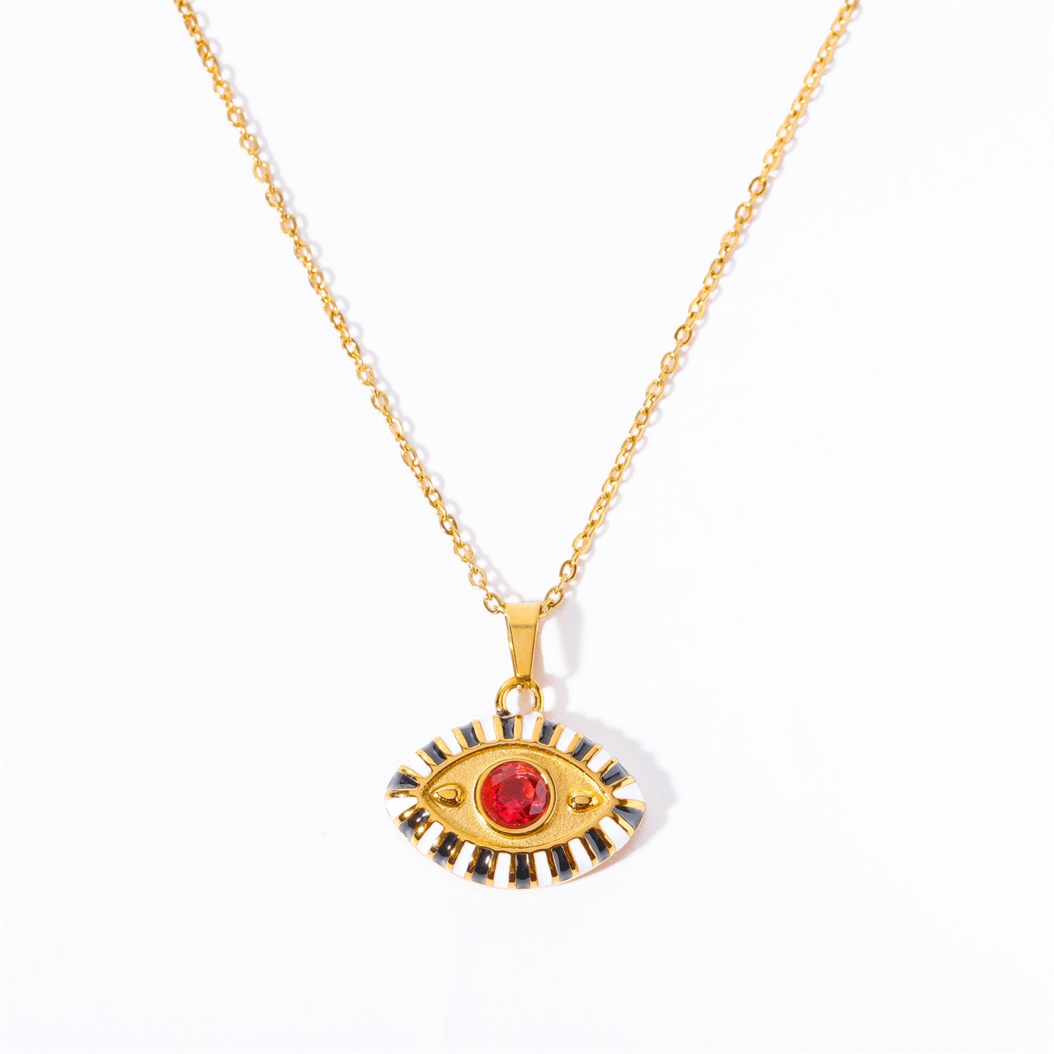 Evil Eye Pendant Necklace - Gold Base - Red Zircon [CM8DUGGX]