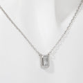 Layered Zircon Pendant Necklace - Silver Vertical Single Square Zircon [W3LAQGNA]