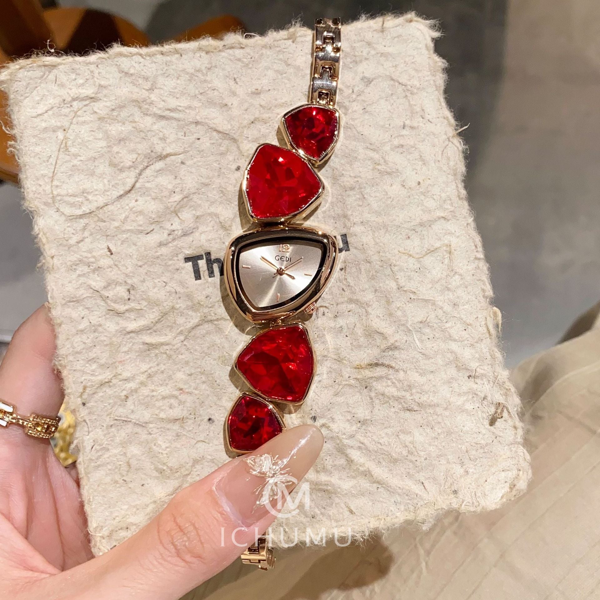 Aylee Sculpted Steel Watch - Fiery Red Stone [9ROJFDQF]