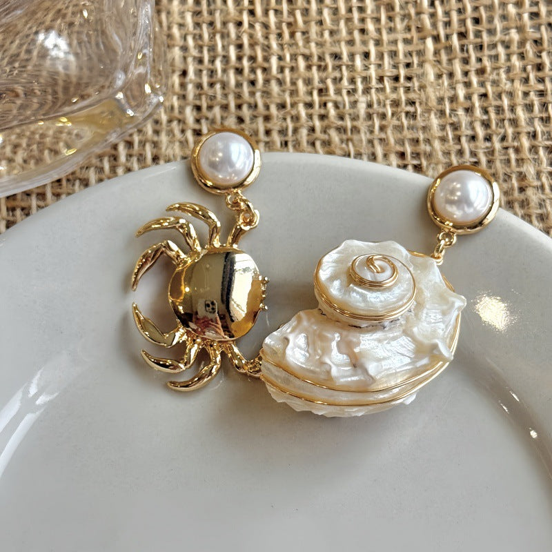Isabella Asymmetric Ocean Earrings - Conch Crab Earrings [KANA4MQH]