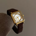 Vintage Square Bracelet Watch - Coffee Strap Gold Frame White Face (Leather) [G34Z9841]