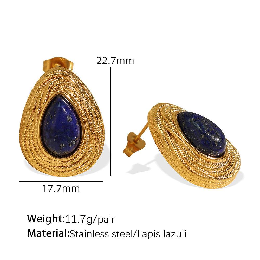 Rhema Gold Tone Stone Set - Lapis Lazuli Gold Earrings [7FVQ9PWO]