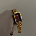 Liba Snakehead Quartz Watch - IEKE 88107 No Second Hand Red Dial Gold Steel Band [5DKC96LE]