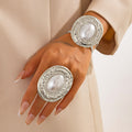 Tanishka Metallic Pearl Bracelet Set - Silver Tone Ring & Bracelet Set [Q1UZTMVL]