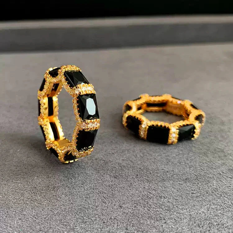 Dallas Black Agate Band Ring