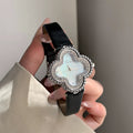Mother-of-Pearl Clover Watch - Black Strap, Silver Case, White Dial [WRIQYREM]