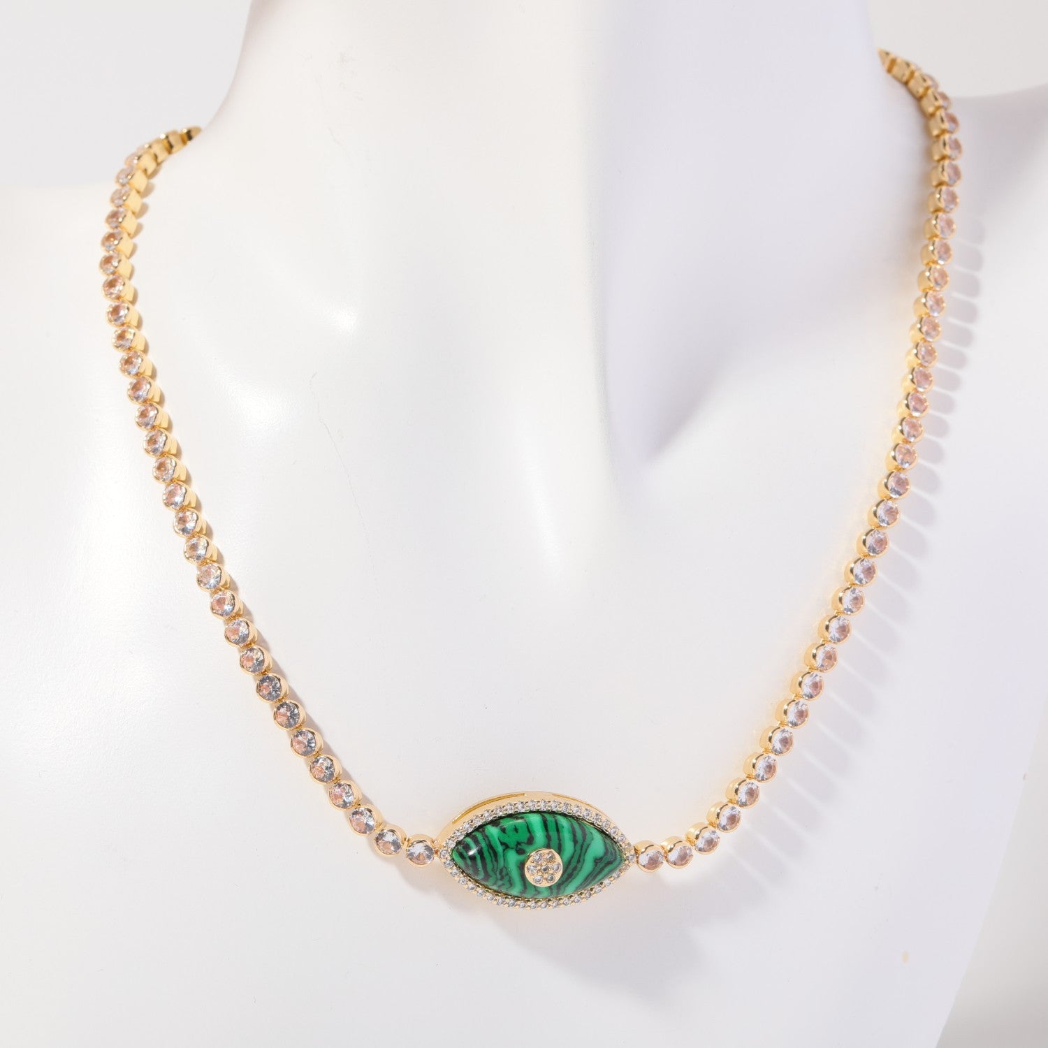 Evil Eye Pendant Necklace - CZ Malachite Necklace [C43770K9]