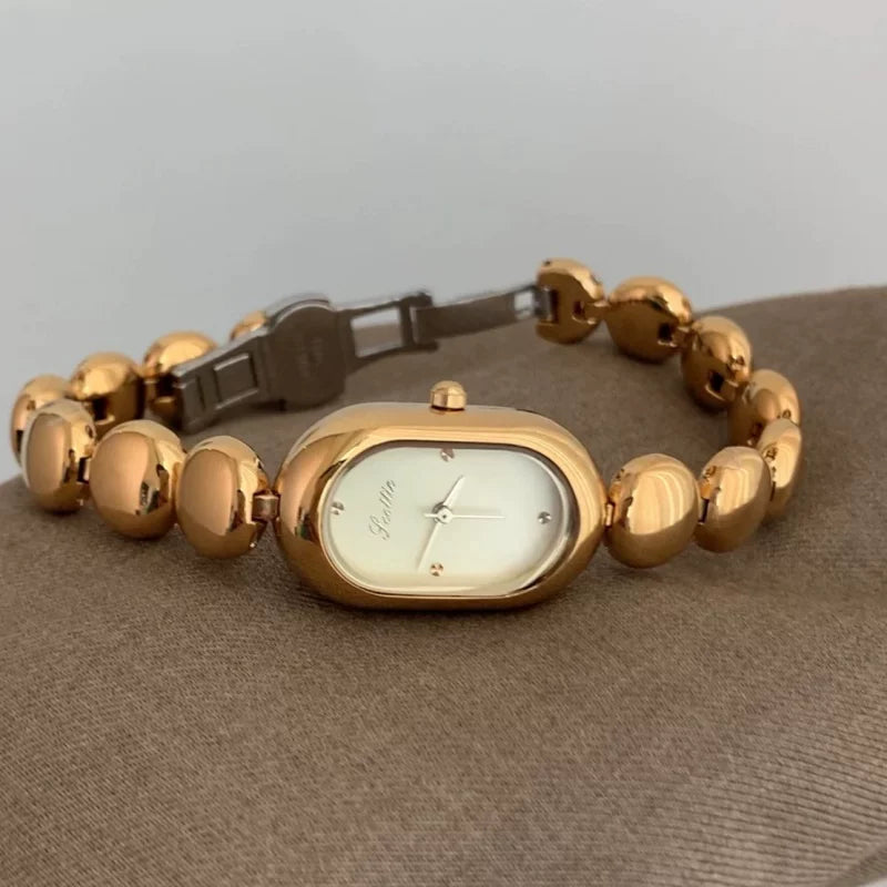 Minimalist Rectangular Bracelet Watch - Gold & White [73KTJJMF]