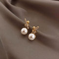 Pearl Bowknot Stud Earrings - Micro-pave Knotted Pearl [5P0HCF7I]