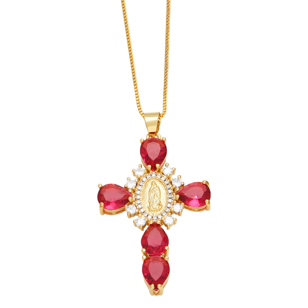 Ianna Madonna Cross Necklace - Rose Red [XO3W6OWW]