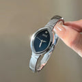 Oval Bracelet Watch with Metal Strap - Silver Strap with Black Face [397FLEUC]