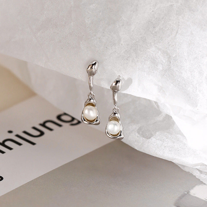 Melonie Asymmetric Pearl Earrings - Silver [OZB9V9WU]