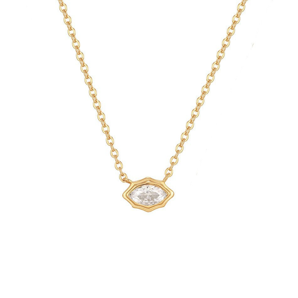 Layered Zircon Pendant Necklace - Gold Single Marquise [8EOX4HII]