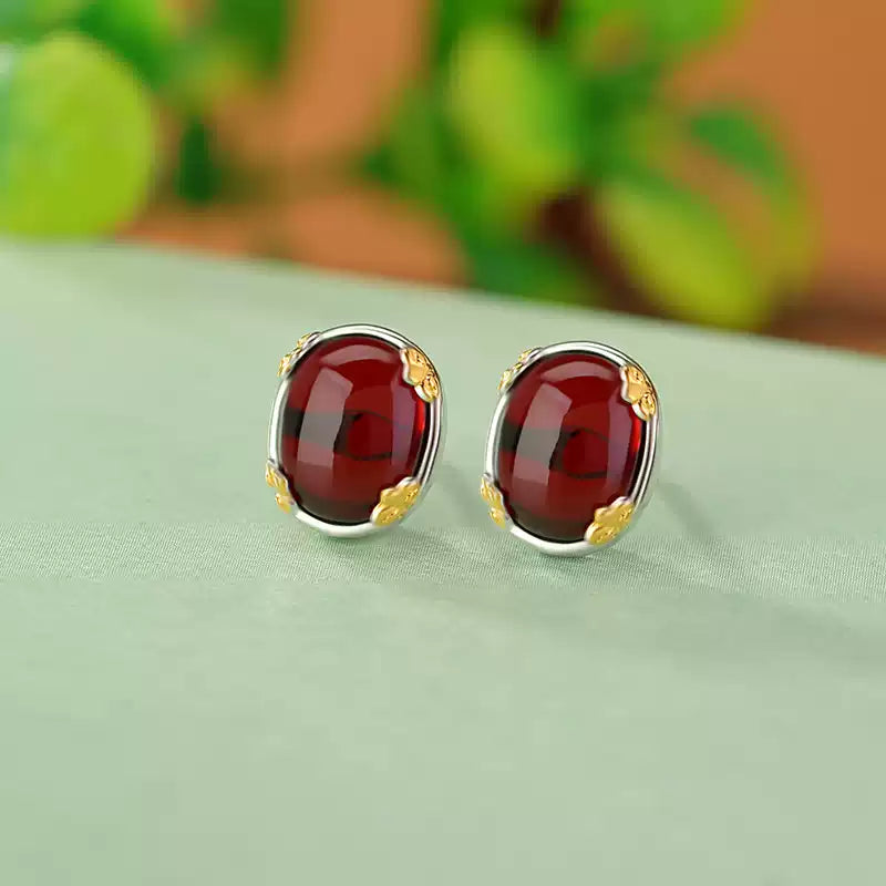 Kira Garnet Oval Stud Earrings