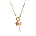 Dainty Charm Pendant Necklace - Flower Letter Pearl Necklace [NGTK8E0Y]