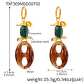 Valentine Geometric Stone Drop Earrings - Gold Green Turquoise Resin Earrings [3XUZFX01]