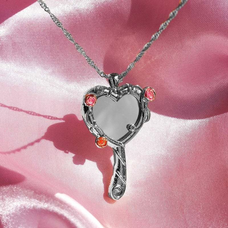 Heart Magic Mirror Pendant Necklace - Silver Magic Mirror (Real Lens) [ANXC8E1K]