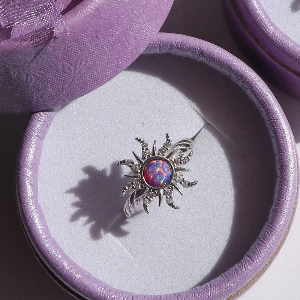 Aariyah Opal Zirconia Pendant Necklace - Purple Opal Ring (Silver) [97I23DCW]