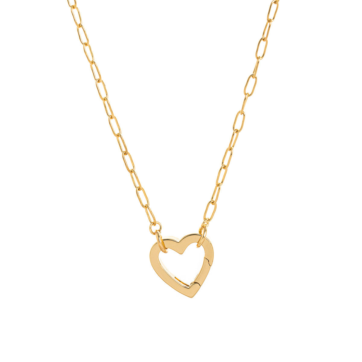 Adjustable Paperclip Chain Necklace - Heart Open Necklace [N5NJO100]