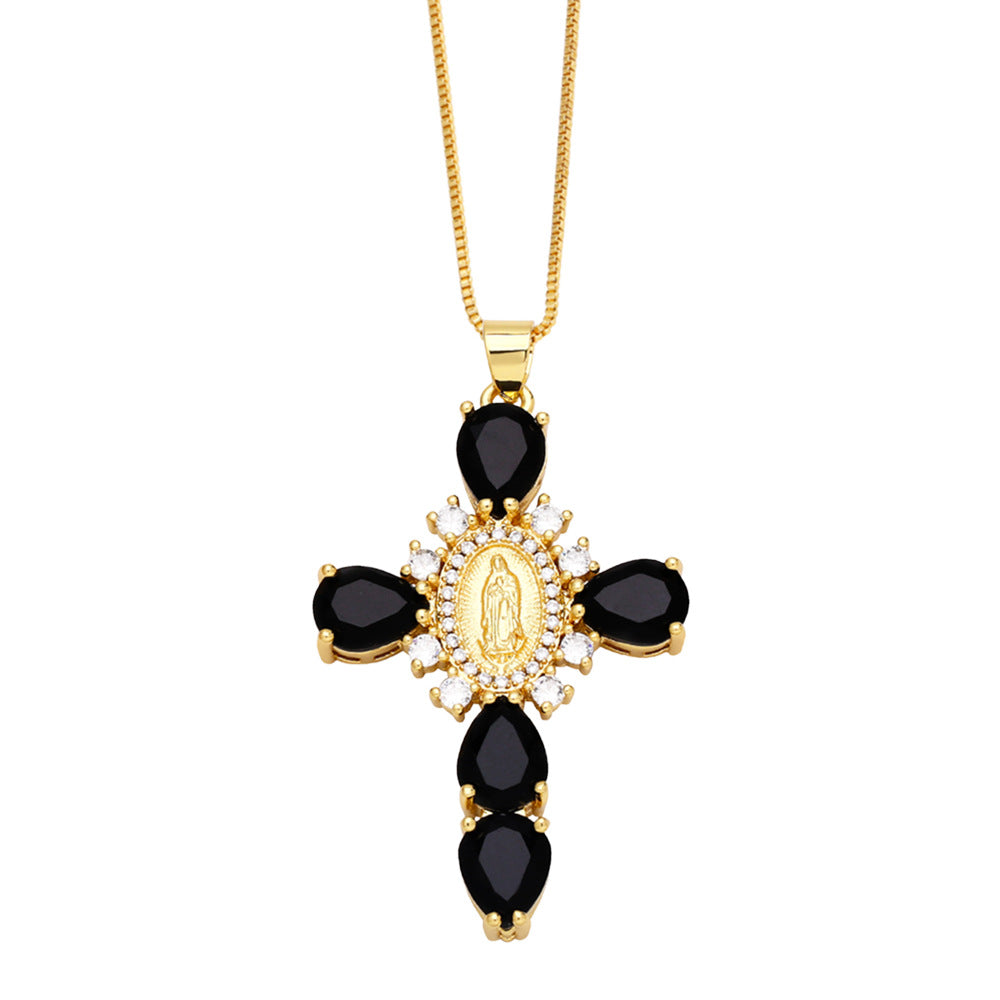 Ianna Madonna Cross Necklace - Black [2TZCSQBD]