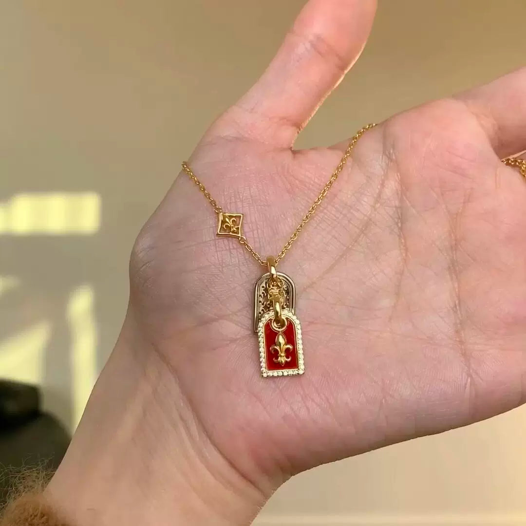 Gold-Plated Iris Flower Pendant Necklace - Red Iris Flower Necklace [M40PG0WR]