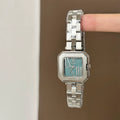 Vintage Square Dial Steel Watch - Silver Band Green Dial (Steel Band) [W6GCD9I2]