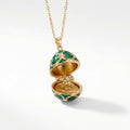 Enameled Egg Pendant Necklace - Dark Green Locket Egg (Elephant Inside) [NBAA6TM1]