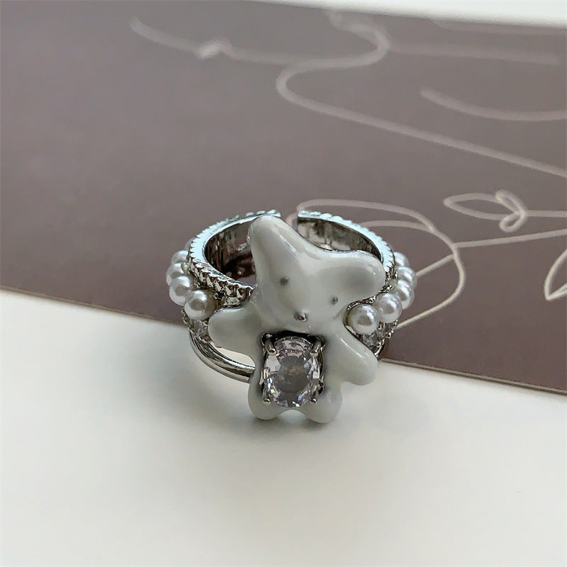 Emmerson Bear Pearl Open Ring - White [BWB8DQO7]
