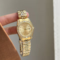 Dainty Round Dial Bracelet Watch - Gold Band Gold Dial [6FT3JAFT]