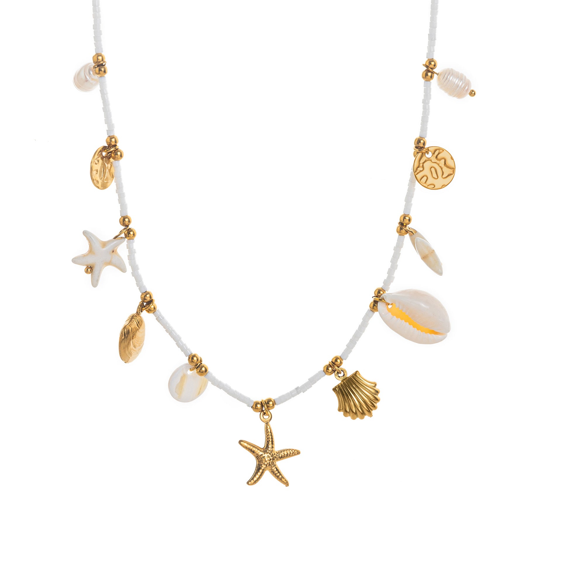 Starfish and Shell Pendant Necklace - Starfish & Shell Necklace [UZVASARF]