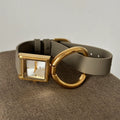 Vintage Square Dial Mesh Watch - Leather Band / Grey with Gold Case & White Dial [RNELK206]
