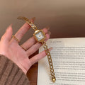 Square Dial Chain Bracelet Watch - Gold Band White Face (Roman Numerals) [AKI4Z1Y8]