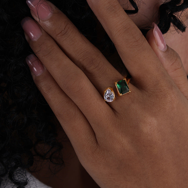 Julieann Geometric Crystal Ring - Gold/Green-White Crystal Zircon [BD7H0ZKS]