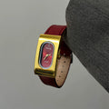 Vintage Square Leather Watch - Ankara Red (Steel) [XQMIGFGJ]