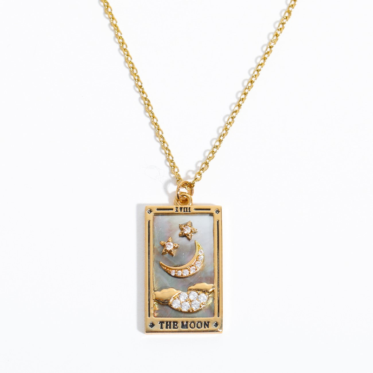 Tarot Card Pendant Necklace - The Moon (Abalone Shell) [ORERMGW9]