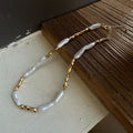 Siyona Sculptural Pearl Necklace - Gold Long Baroque Necklace [QGW9708O]
