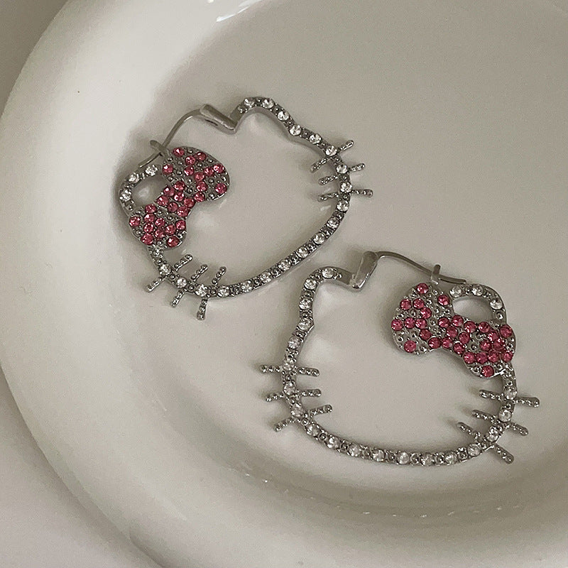 Isley Zircon Cat Bow Earrings - Large Cat Earrings [NPJM19KZ]