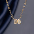 Layered Cubic Zirconia Chain Necklace - Double Zirconia Paperclip Necklace [443O4N19]