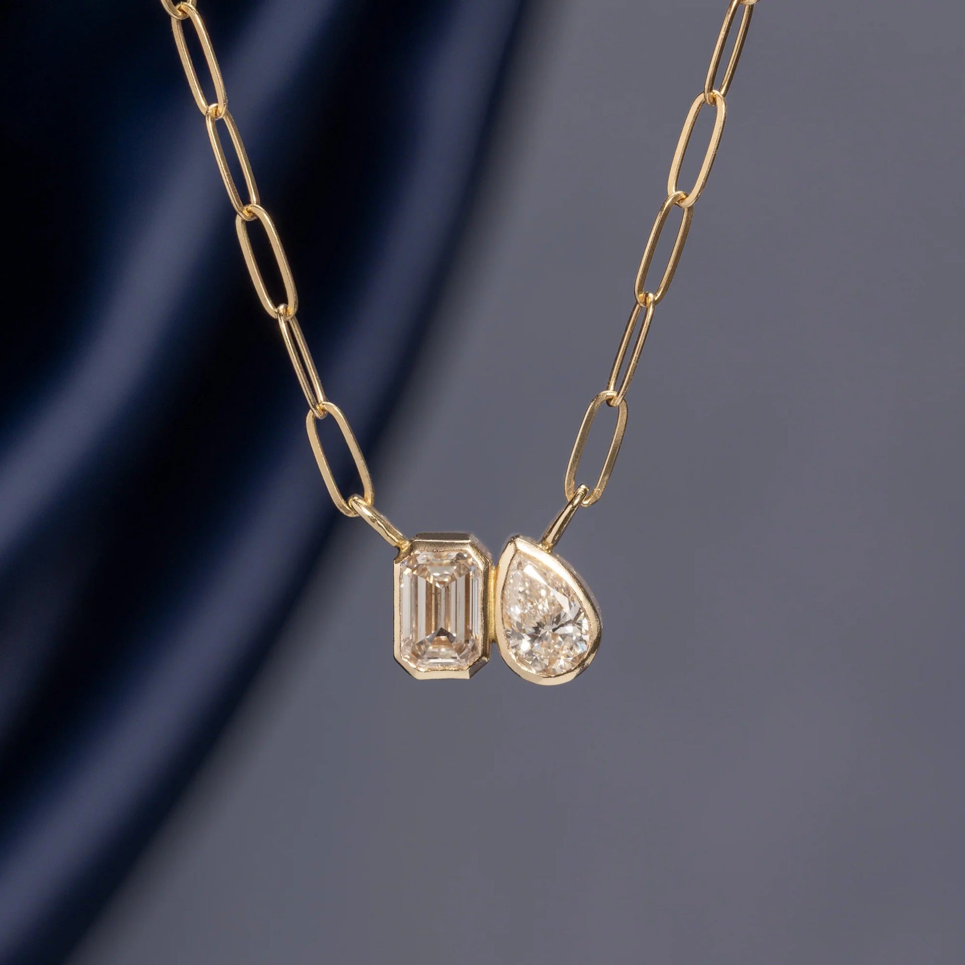 Layered Cubic Zirconia Chain Necklace - Double Zirconia Paperclip Necklace [443O4N19]