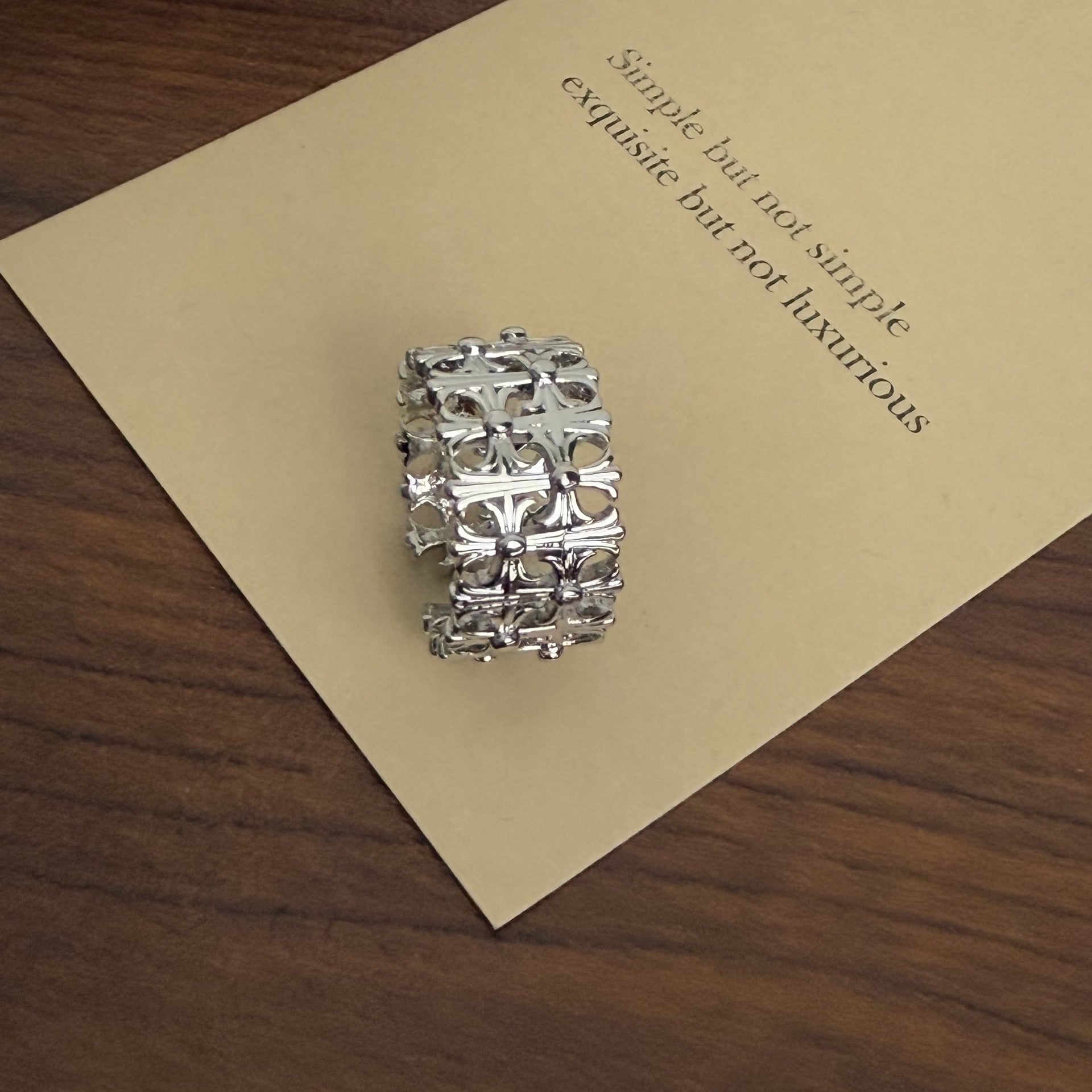 Keaton Sculptural Open Ring - Silver Cross Double Layer Ring [ZR6SASTF]