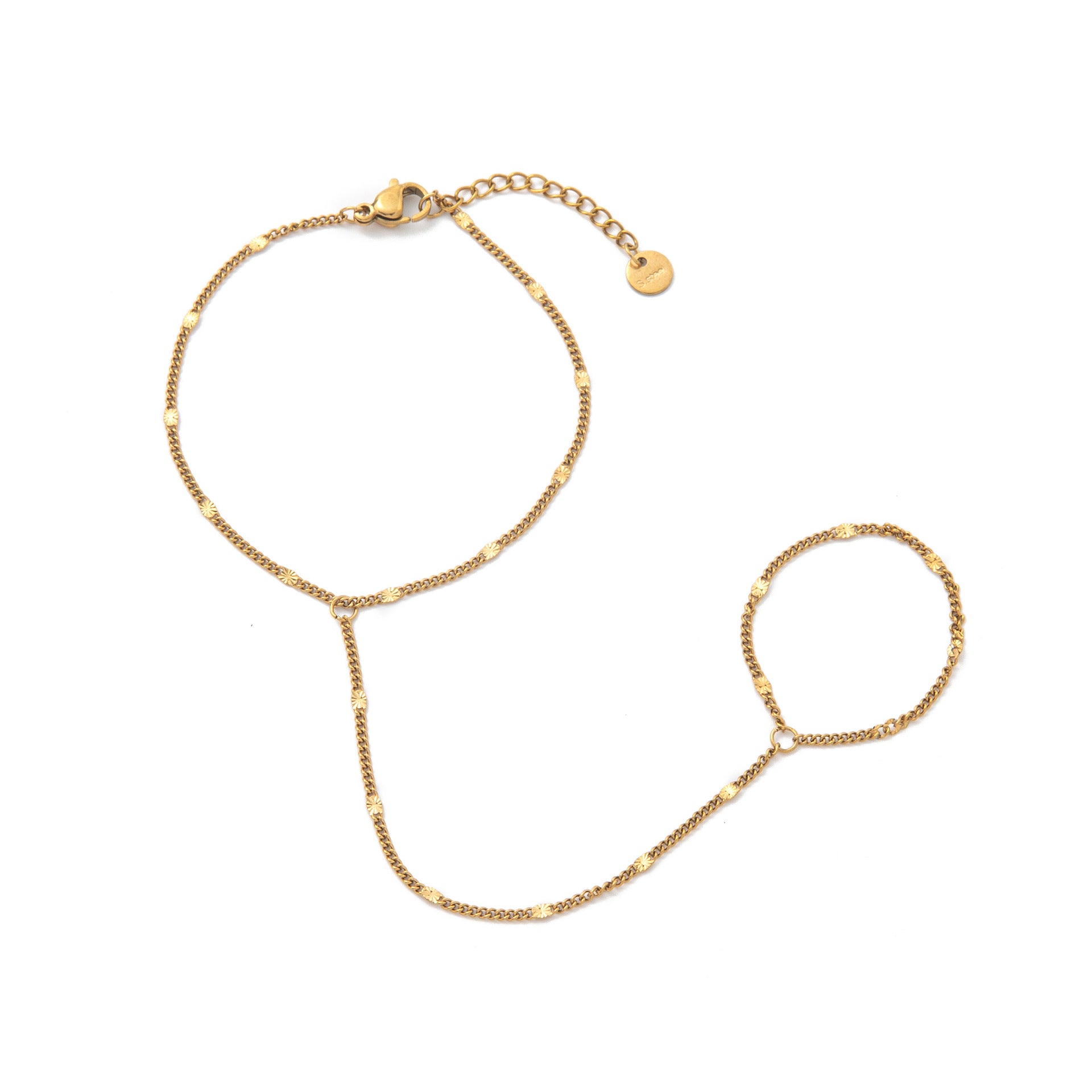 Elliette Gold Plated Finger Chain Bracelet - Finger Chain - Cuban Chain [76ATP0VK]