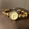 Small Dial Gold Bead Bracelet Watch - Gold Band with Gold Dial [VIMT5J76]