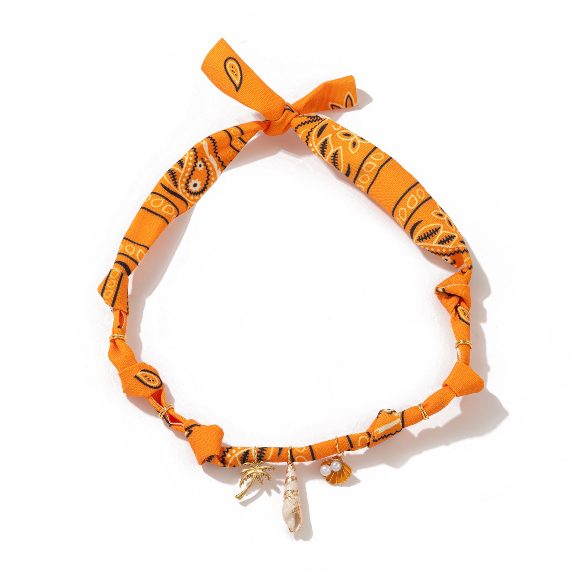 Charm Pendant Cord Necklace - Orange Seashell Necklace [WIM7GUSM]