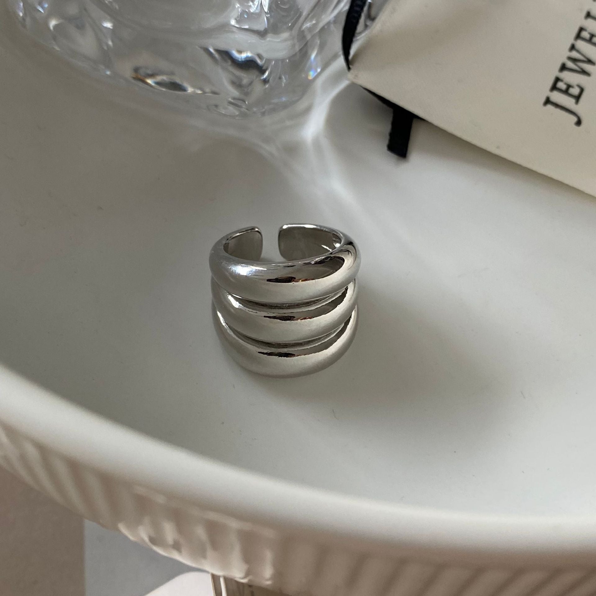 Tanisha Layered Open Ring - Silver Three-Layer Ring [AQ0YRRJ2]
