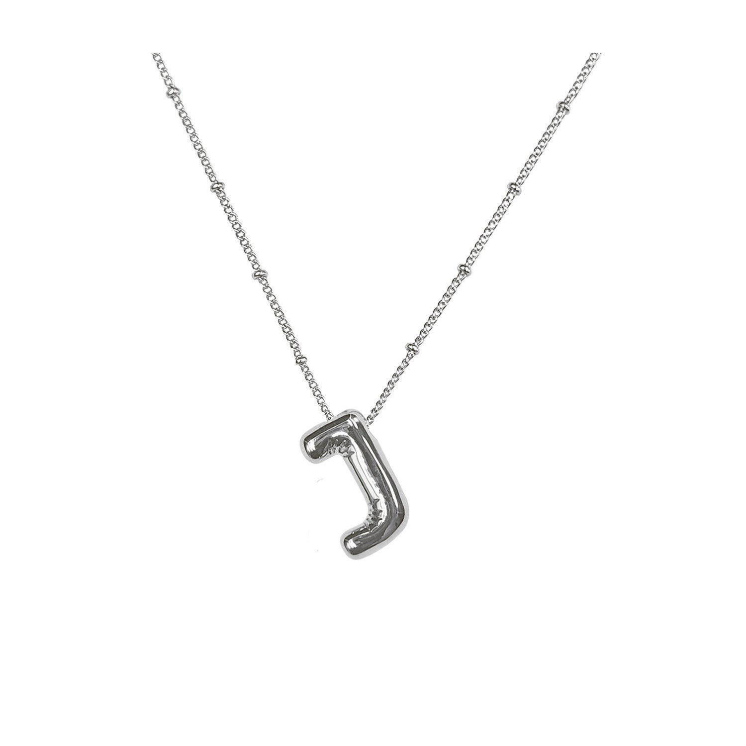 Aiyanah Glossy Bubble Letter Necklace - Silver J [OWY4DV39]