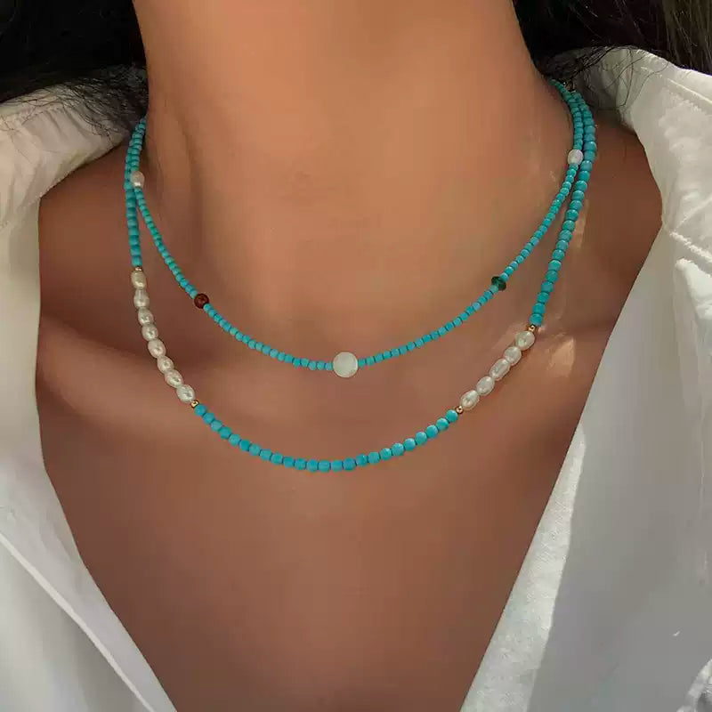 Minimal Turquoise Beaded Necklace Set