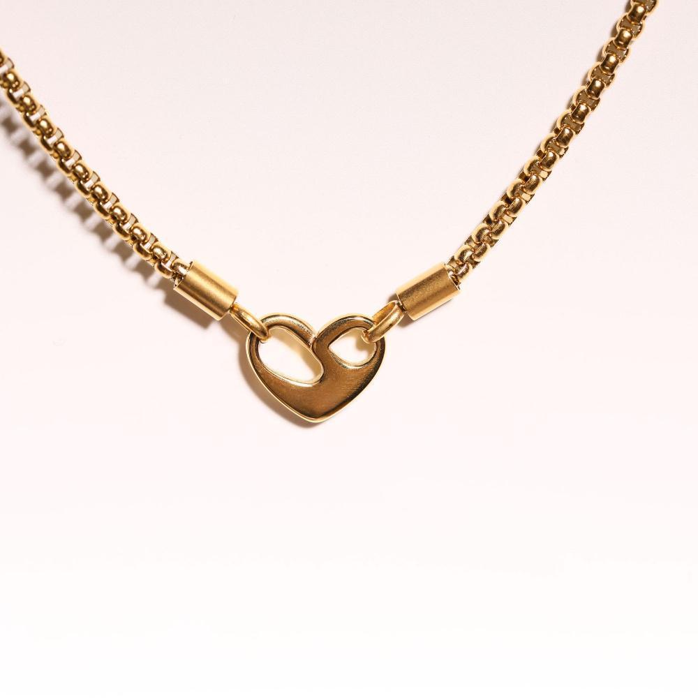 Dainty Floral Pendant Necklace - Polished Gold Heart [BUQUHL6T]